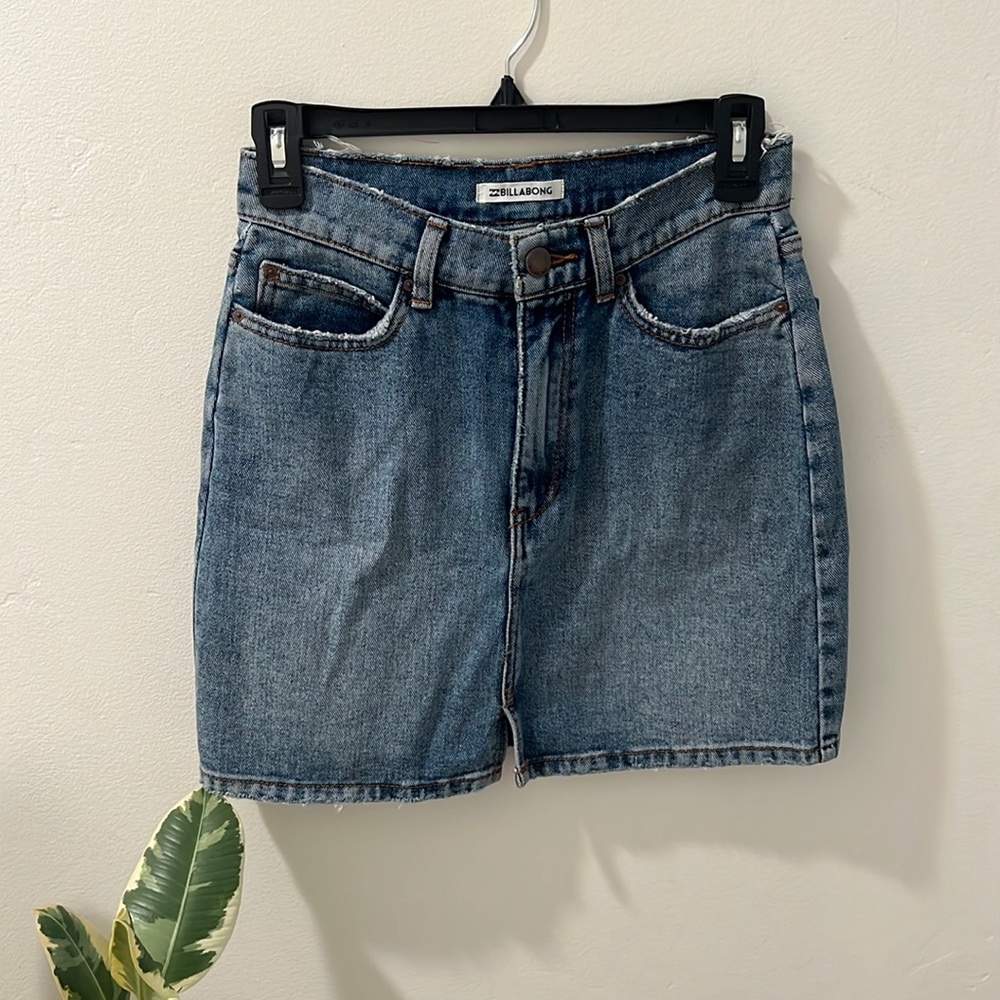 Billabong blue jean distressed mini skirt